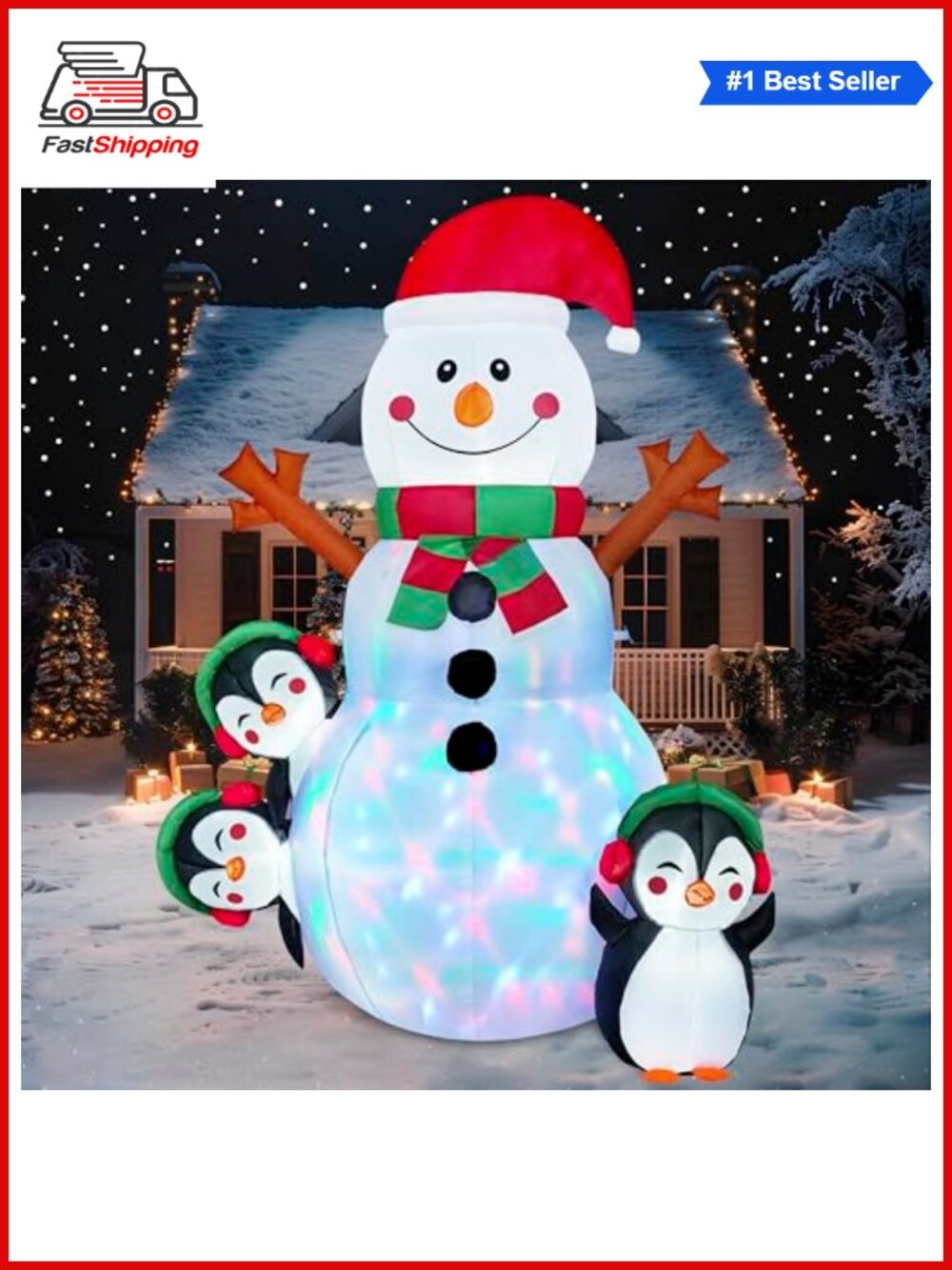 🎅 6 FT Christmas Snowman Inflatable with Built-in Multicolor LEDs Outdoor Yard